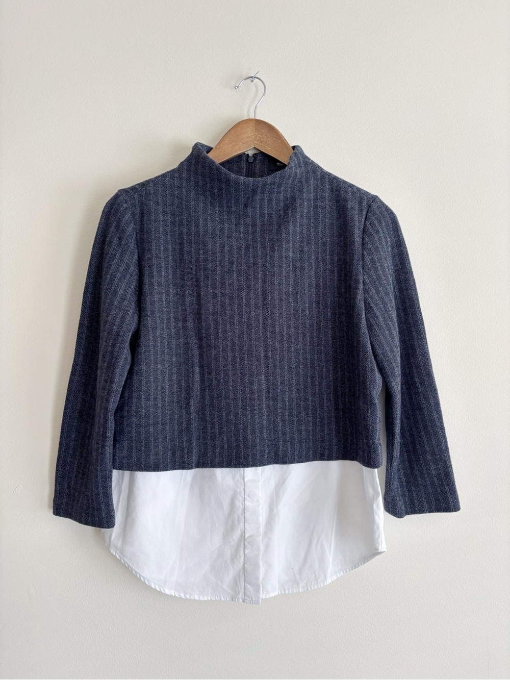 Theory Navy Wool Blend Knit Sweater Shirt Orlene Stripe Medium